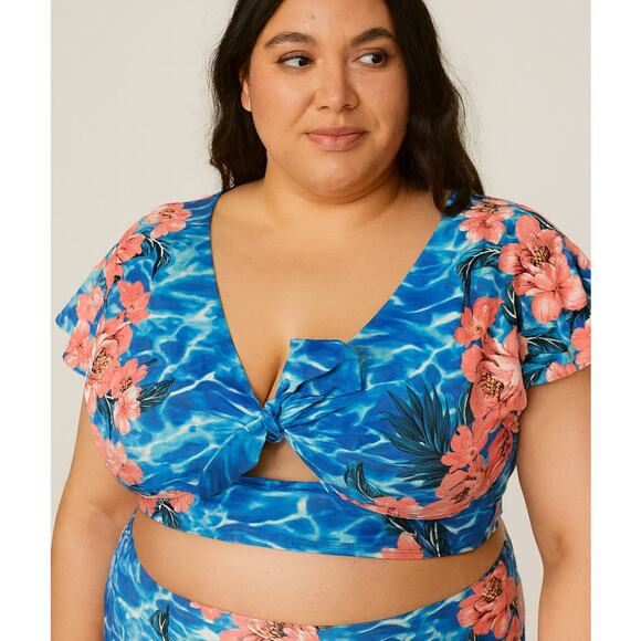 Torrid cap sleeve tie front full coverage support sz 3 3X plus swim suit top EUC - Picture 1 of 9